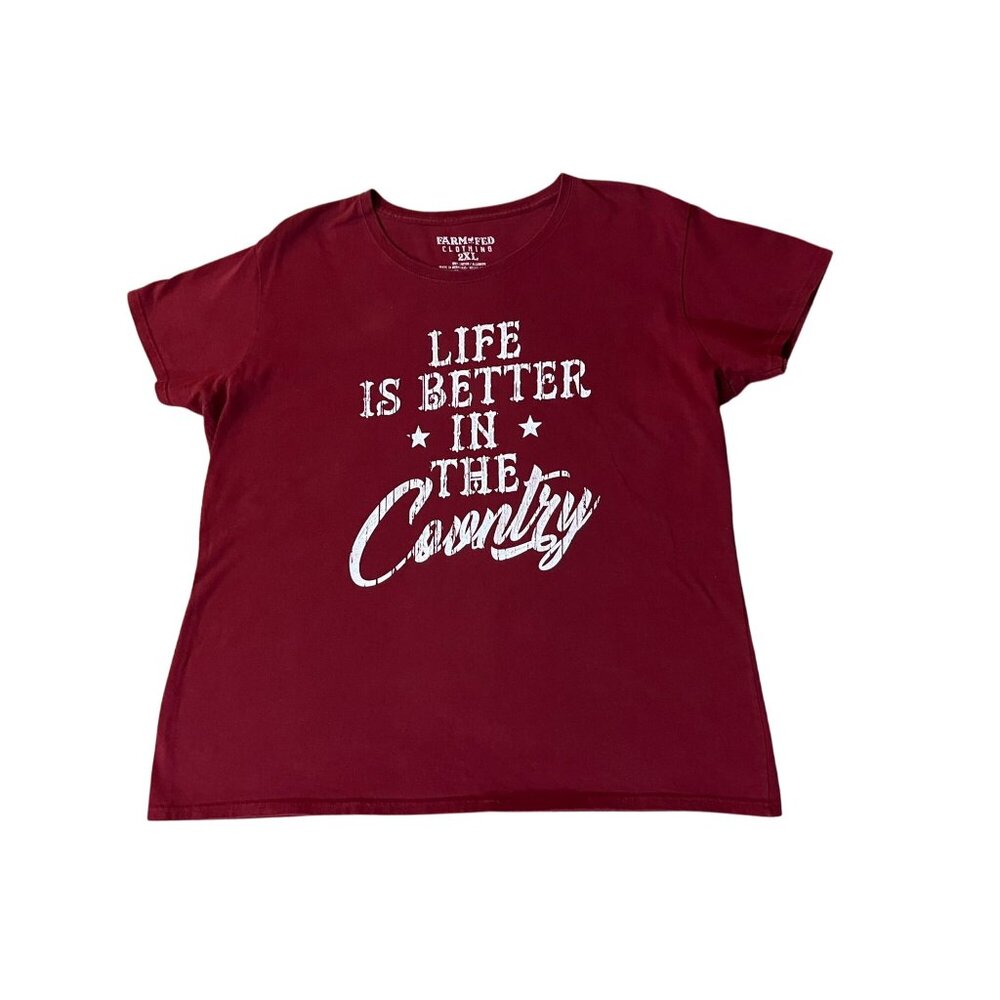 Farm Fed Country Graphic T-Shirt Womens 2XL Red Cotton “Life is Better" - Picture 3 of 10